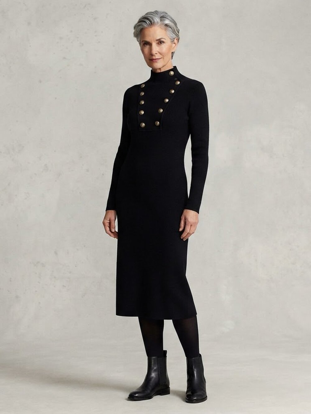 Lauren Ralph Lauren Button-Trim Rib-Knit Sweater Dress, Black